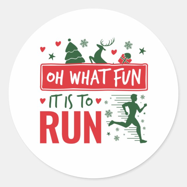 Oh What Fun It Is to Run Christmas Running Runner Classic Round Sticker (Front)