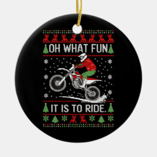 Oh What Fun It's To Ride Motorcycle Ugly Christmas Ceramic Tree Decoration