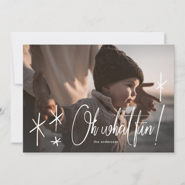 Oh What Fun Lettering Holiday Christmas Photo Card (Front)
