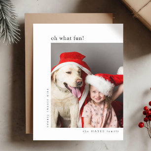 Oh What Fun! Modern Minimal Christmas Photo Red Holiday Card