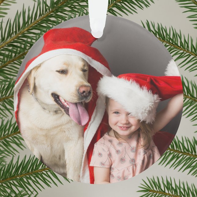 Oh What Fun! Modern Minimal Simple Christmas Photo Ornament (Personalized acrylic ornament created for families, friends, and cheerful Christmas celebrations)