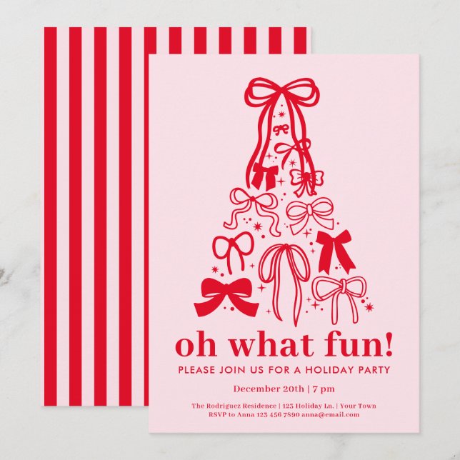 Oh What Fun Modern Pink Red Holiday Party Invitation (Front/Back)