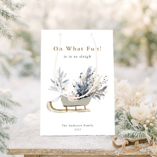 Oh What Fun Modern Winter Sleigh Floral Christmas Medium Gift Bag