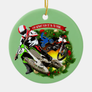 Oh What Fun Motocross Christmas Ceramic Tree Decoration