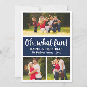 Oh What Fun Navy Script Holiday Photo Collage