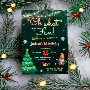 Oh What Fun Neon Signs Holiday Christmas Birthday Invitation