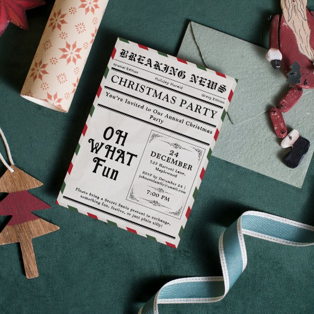 Oh What Fun Newspaper Christmas Party Invitation (Oh What Fun Newspaper Christmas Party Invitation)