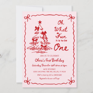 Oh What Fun One Christmas 1st Birthday Photo Invitation