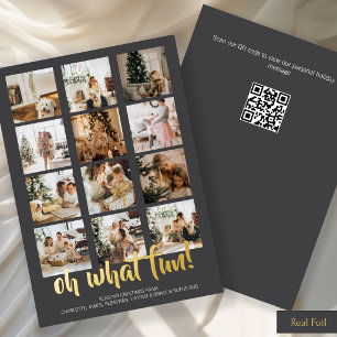 Oh What Fun Photo Christmas Personalised QR Code Foil Holiday Card