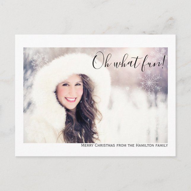 Oh What Fun Photo Merry Christmas Personalised Postcard (Front)