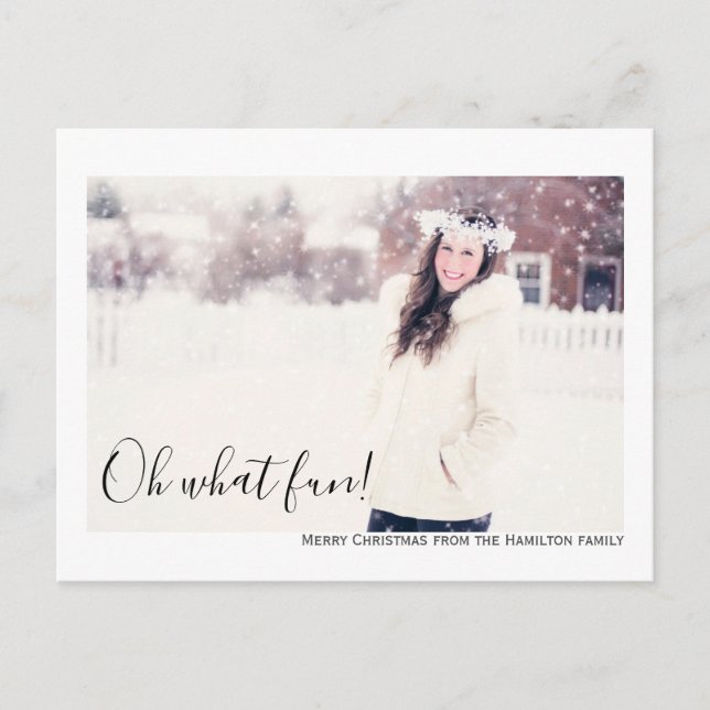 Oh What Fun Photo Merry Christmas Personalised Postcard (Front)
