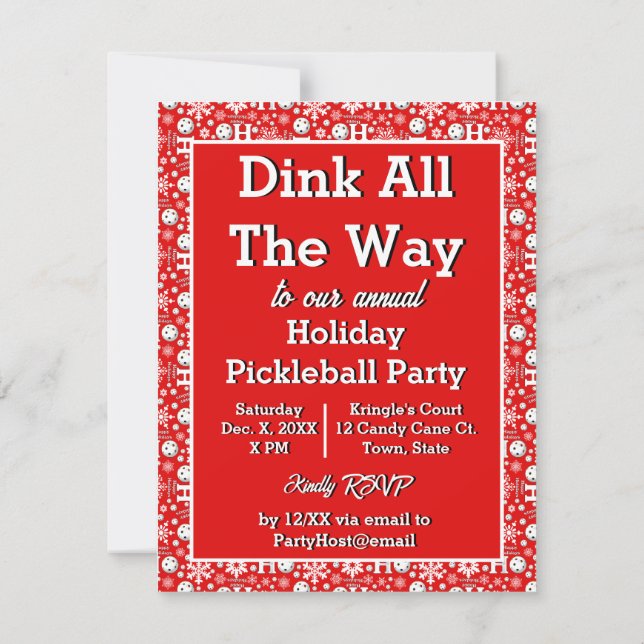 Oh What Fun Pickleball Christmas Party Invitation (Back)