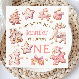 Oh What Fun Pink Cookies Christmas 1st Birthday Napkin