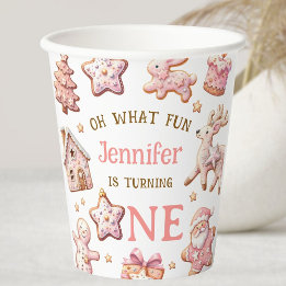 Oh What Fun Pink Cookies Christmas 1st Birthday Paper Cups