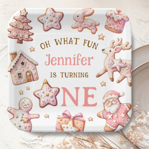 Oh What Fun Pink Cookies Christmas 1st Birthday Paper Plate