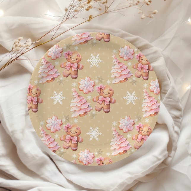 Oh what Fun pink gingerbread man pink Christmas Paper Plate (Creator Uploaded)