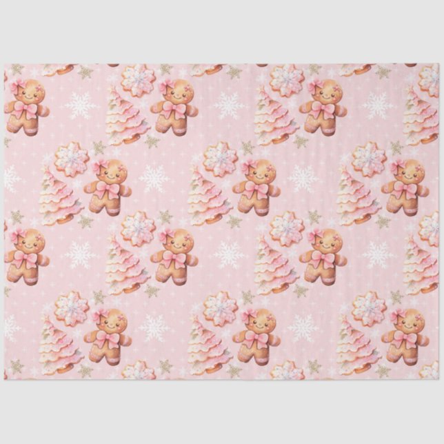 Oh what Fun pink gingerbread man pink Christmas Tissue Paper (Front)