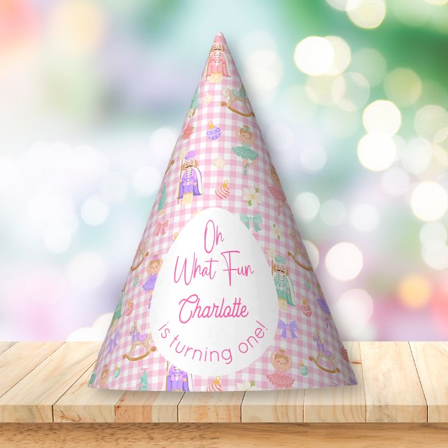 Oh What Fun Pink Gingham Nutcracker Birthday Party Hat (Creator Uploaded)