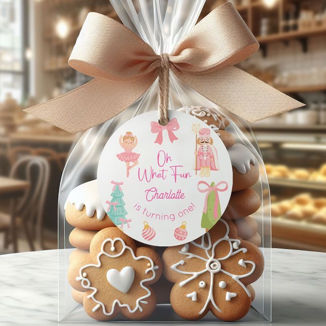 Oh What Fun Pink Nutcracker Birthday Classic Round Sticker (Creator Uploaded)
