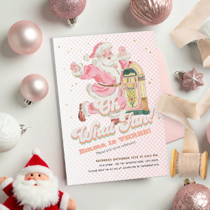 Oh What Fun-Pink Retro Santa Themed Girl Birthday Invitation