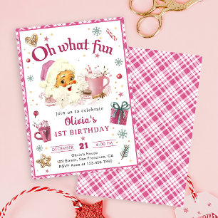 Oh what fun Pink Santa Christmas Cookies Birthday Invitation