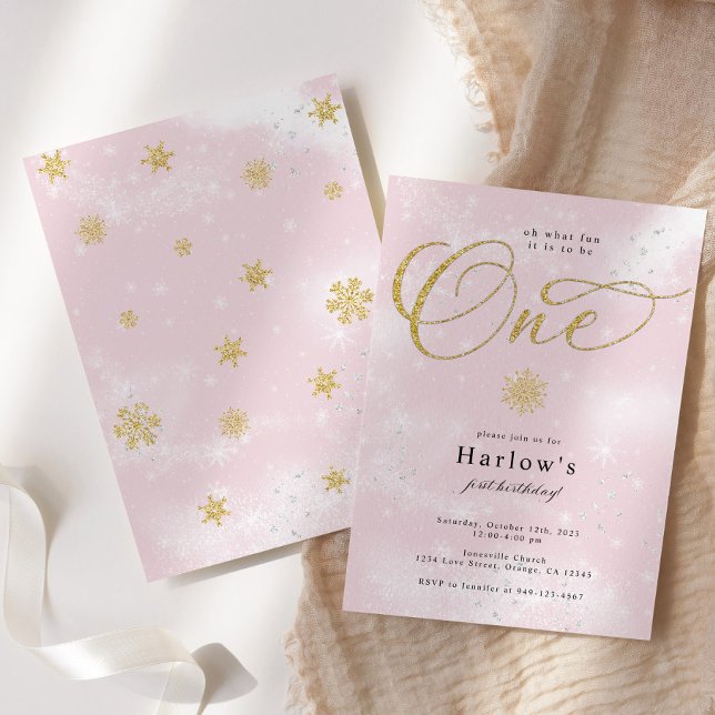 Oh what Fun Pink Snowflake 1st Birthday Invitation (Creator Uploaded)