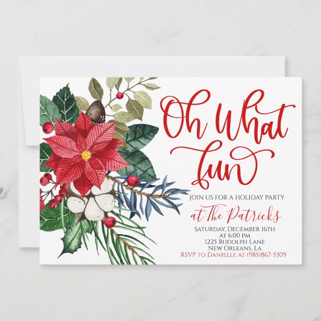 Oh What Fun Poinsettia Party Invitation (Front)