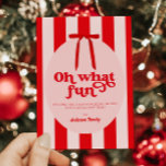 Oh What Fun Red Pink Retro Holiday Card<br><div class="desc">"Oh What Fun" Red Pink Stripes Holiday Card in a modern retro style</div>
