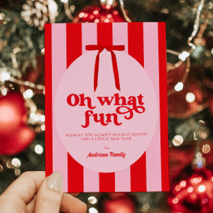 Oh What Fun Red Pink Retro Holiday Card