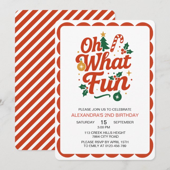 Oh What Fun Retro Christmas Birthday  Invitation (Front/Back)