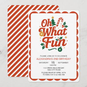 Oh What Fun Retro Christmas Birthday  Invitation