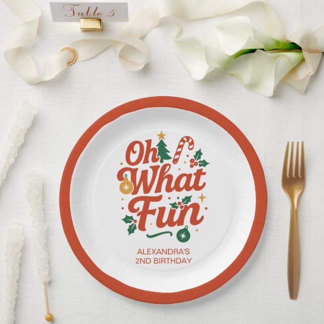 Oh What Fun Retro Christmas Birthday  Paper Plate (Wedding)