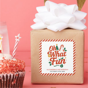 Oh What Fun Retro Christmas Birthday Square Sticker