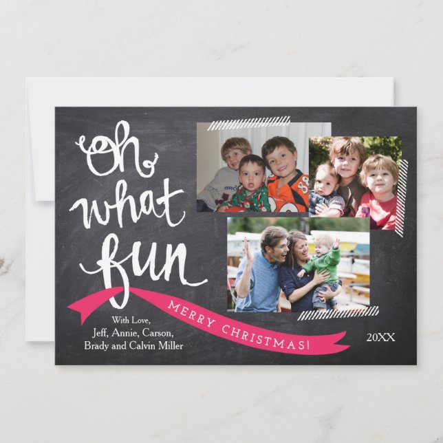 Oh What Fun Ribbon Holiday Photo Card (Front)