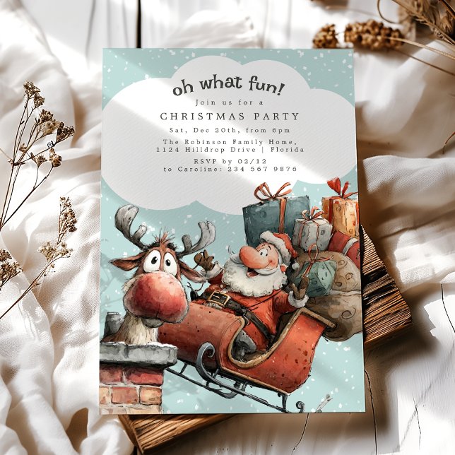 Oh What Fun Santa And Rudolph Christmas Party Invitation (Creator Uploaded)