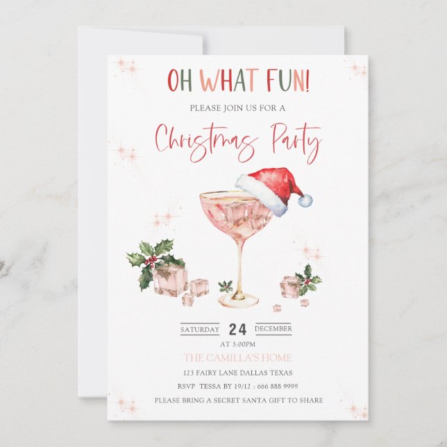 Oh What Fun Santa Hat Christmas Party Invitation (Front)