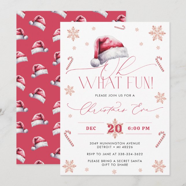 Oh What Fun Santa Hat Holiday Christmas Eve Party  Invitation (Front/Back)