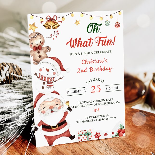 Oh What Fun Santa Snowman Christmas Birthday  Invitation (Creator Uploaded)