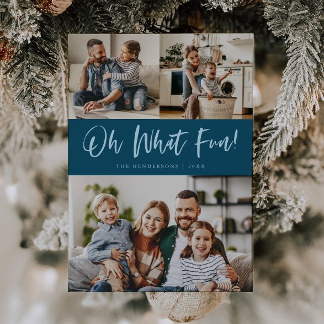 Oh What Fun Script Christmas Photo Teal Holiday Card (Creator Uploaded)