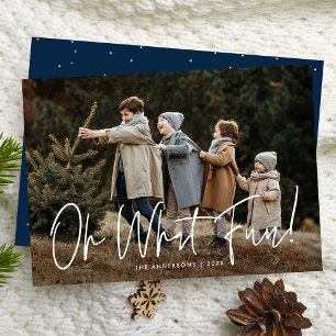 Oh What Fun Script Navy Photo Holiday Card