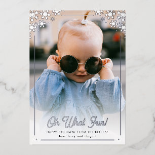 Oh What Fun Silver Snowflake Vertical Photo Foil Holiday Card