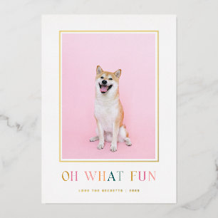Oh What Fun Simple Colourful Christmas Photo Foil Holiday Card