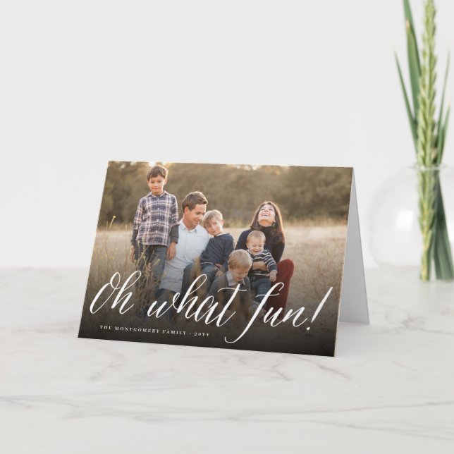 Oh What Fun Simple Script Modern Minimalist Photo Holiday Card (Front)