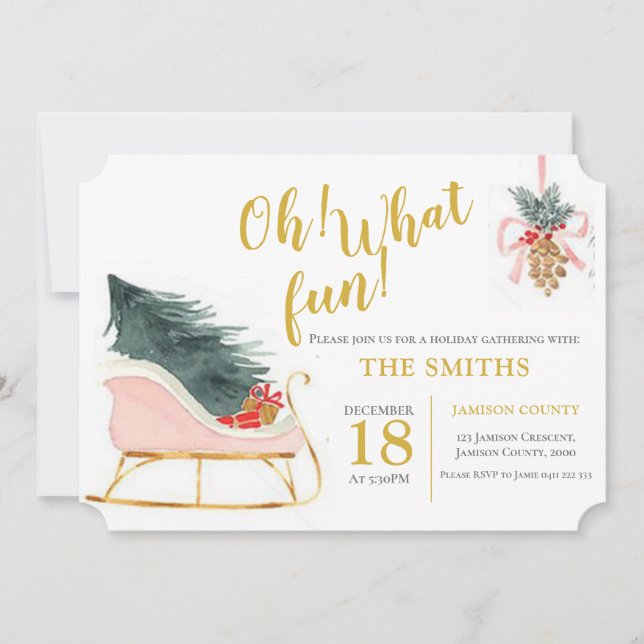 Oh What Fun Sleigh Christmas Family Party Invitation (Front)