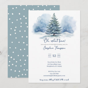Oh, what fun Snow Evergreen Winter Birthday Party Invitation
