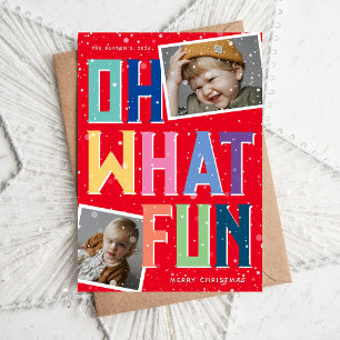 Oh What Fun Snow Overlay 2 Photo Christmas Holiday Card