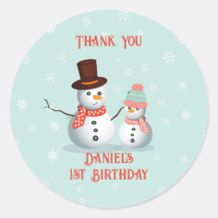 Oh What Fun Snowman Birthday  Classic Round Sticker