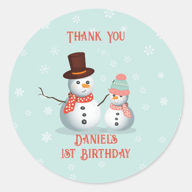 Oh What Fun Snowman Birthday  Classic Round Sticker (Front)