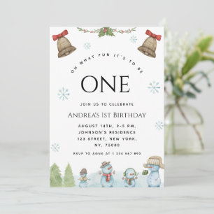 Oh What Fun Snowman Christmas 1st Birthday Party Invitation