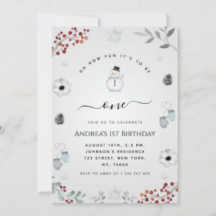 Oh What Fun Snowman Winter 1st Birthday Party Invitation